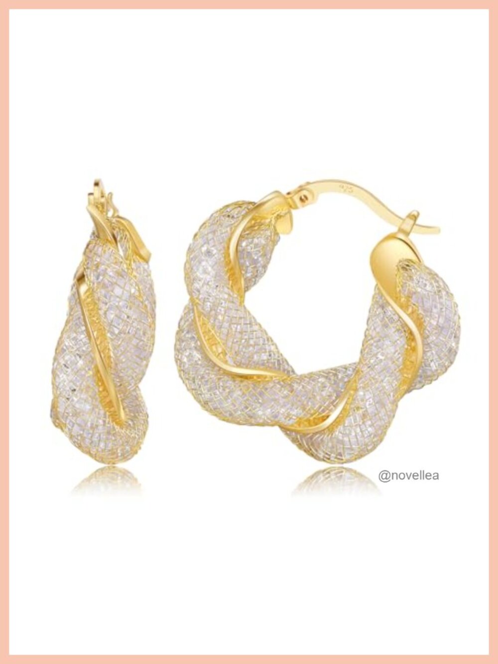 14K Gold Plated 33mm Hoop Earrings for Women with Cubic Zirconia Hypoallergenic